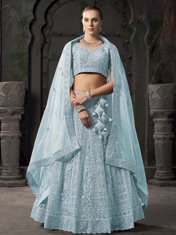 Sky Blue Premium Net Lehenga Choli